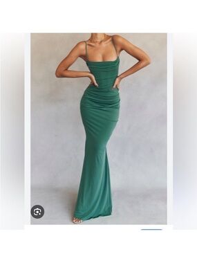House of CB Emerald Green Ruched Maxi Slip Dress Milena